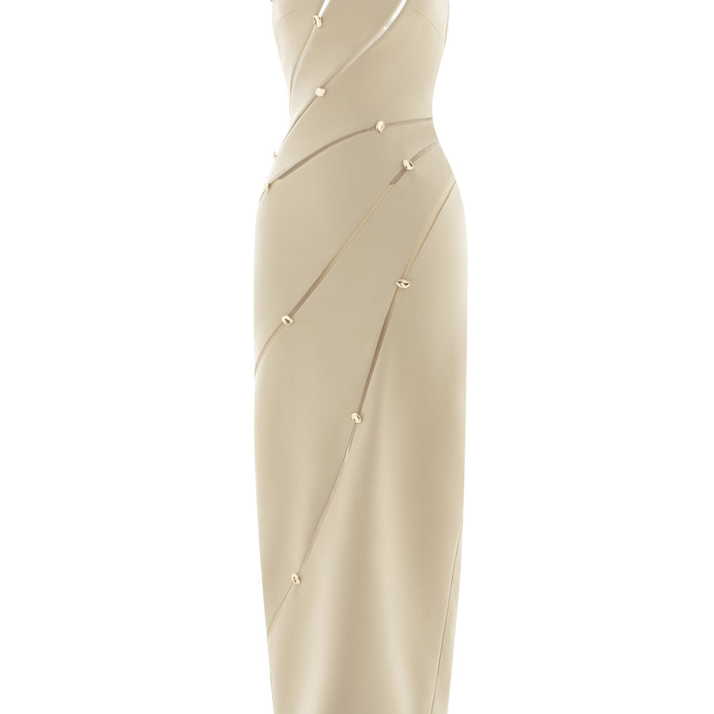 Tranquil Sheath Sleeveless Khaki Calf Length Dress