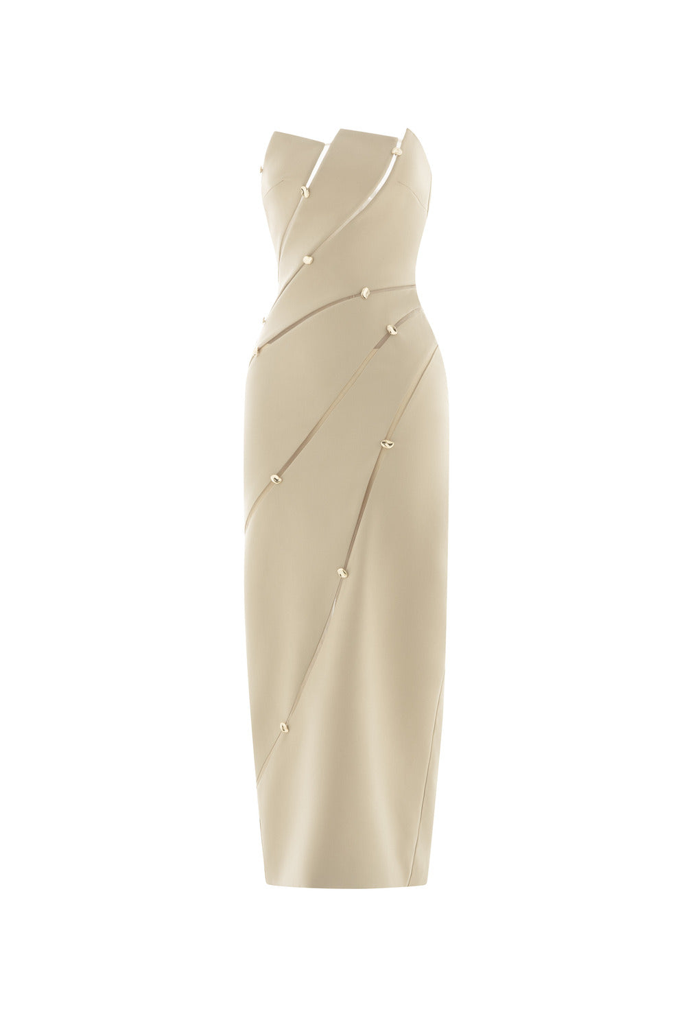 Tranquil Sheath Sleeveless Khaki Calf Length Dress