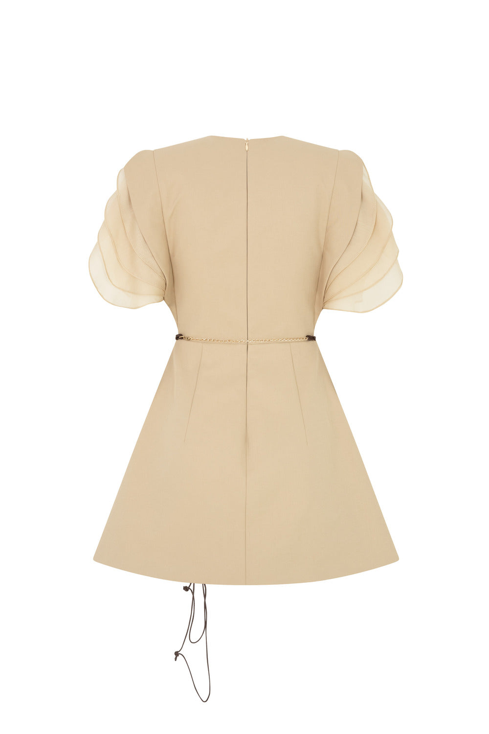 Nyra A-line Puffy Sleeved Khaki Mini Dress
