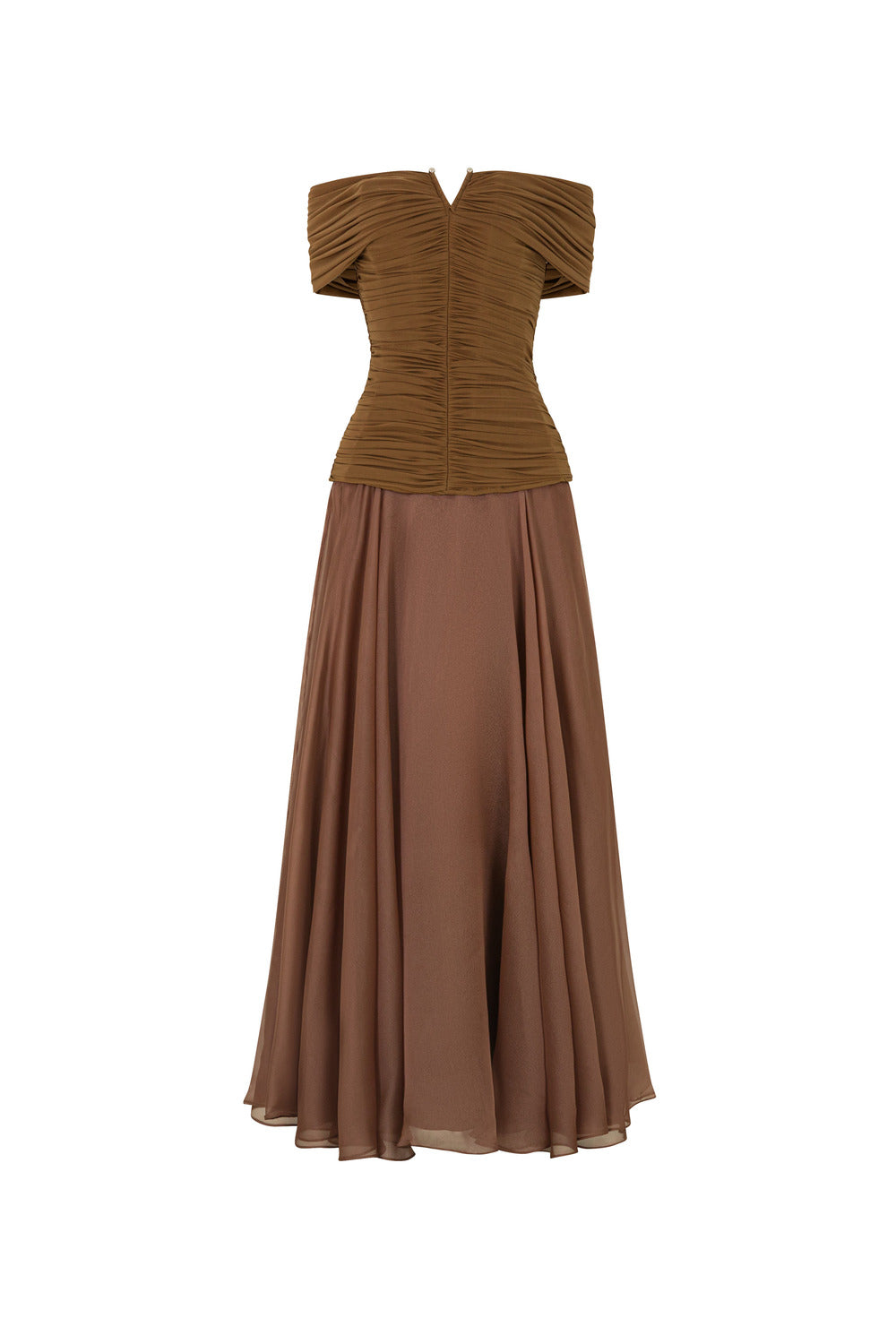 Echo A-line Off-Shoulder Silk Organza Ankle Length Dress