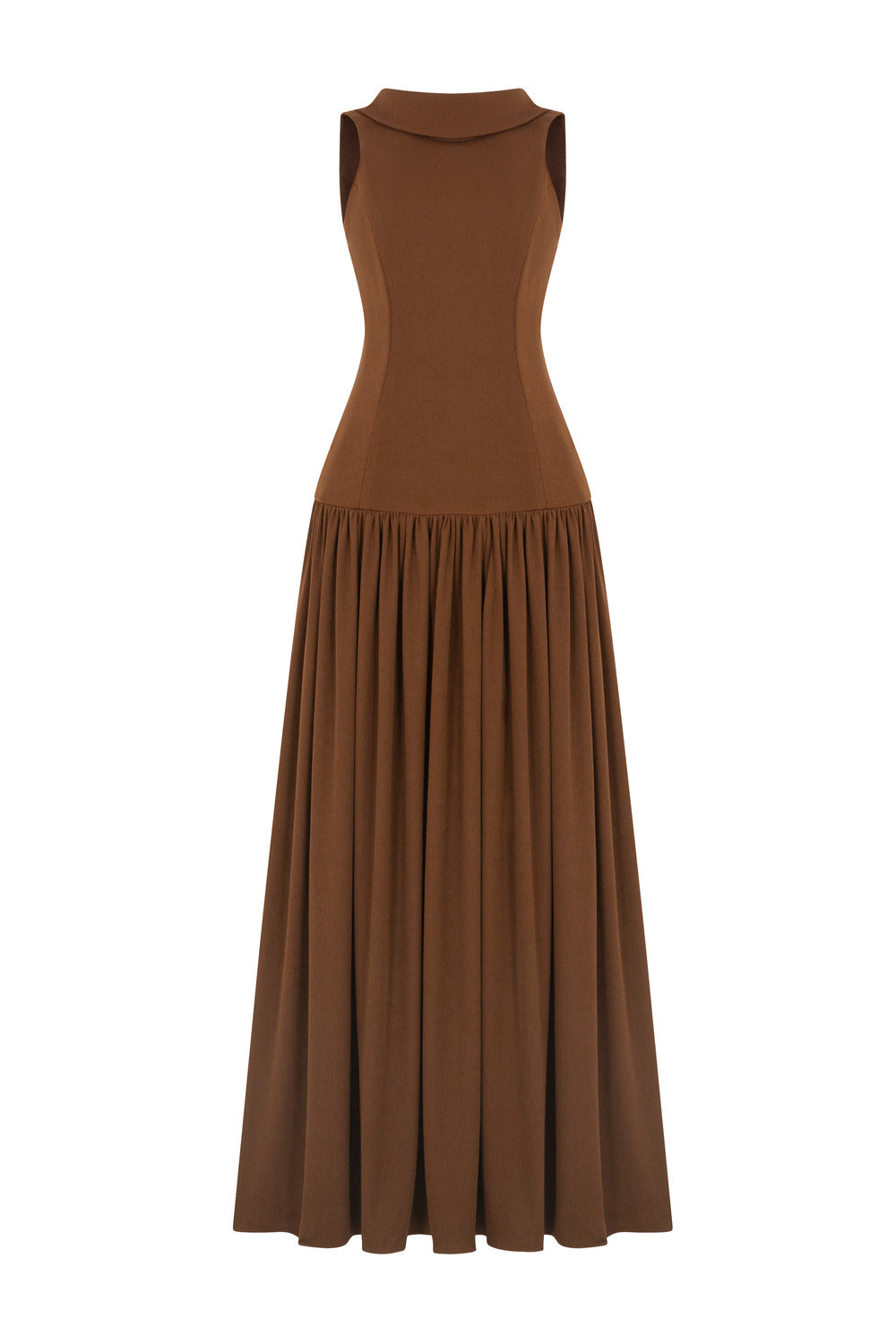 Cleo A-line High Neck Spandex Maxi Dress Coffee Brown / Customize