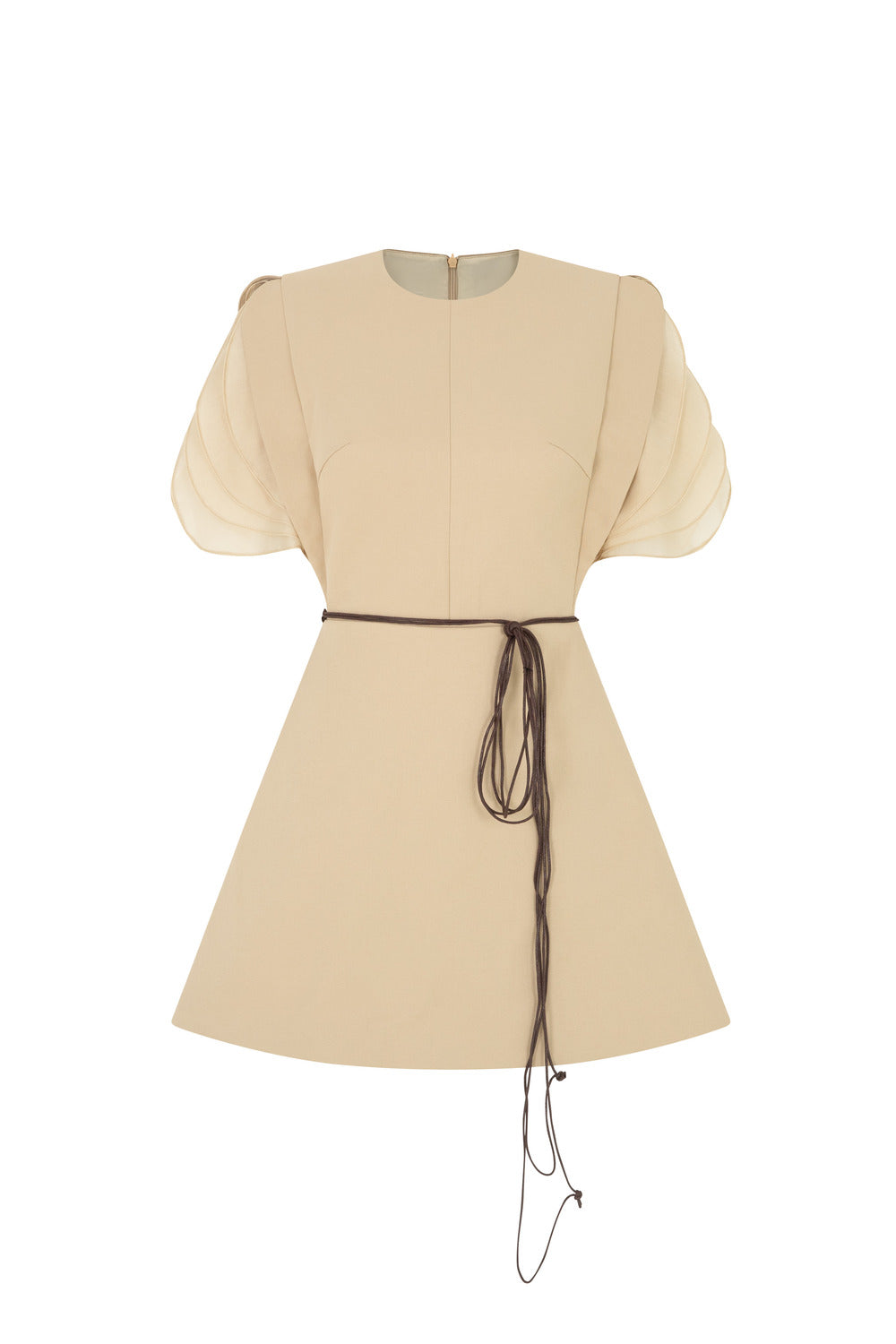 Nyra A-line Puffy Sleeved Khaki Mini Dress
