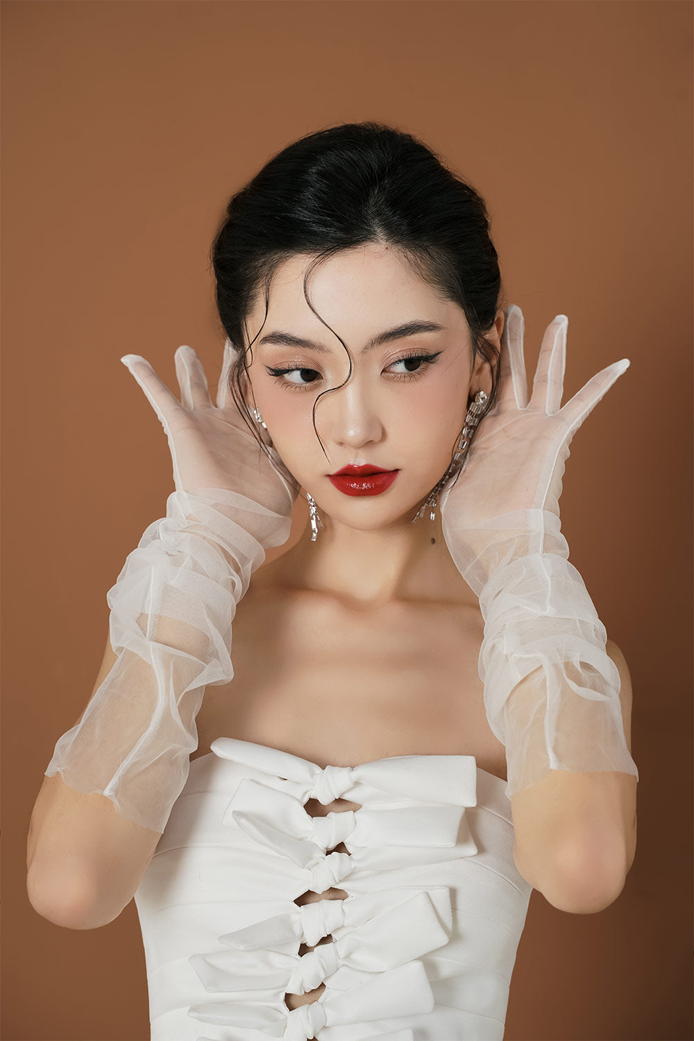 Bowny A-line Straight Across Neck Taffeta Midi Dress