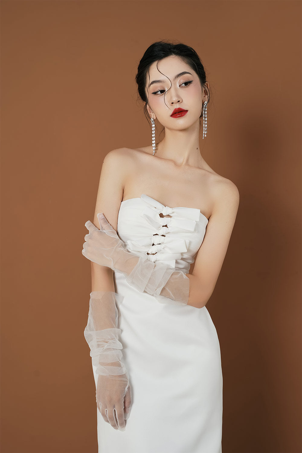 Bowny A-line Straight Across Neck Taffeta Midi Dress