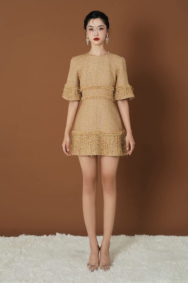 Patrick A-line Round Neck Tweed Mini Dress