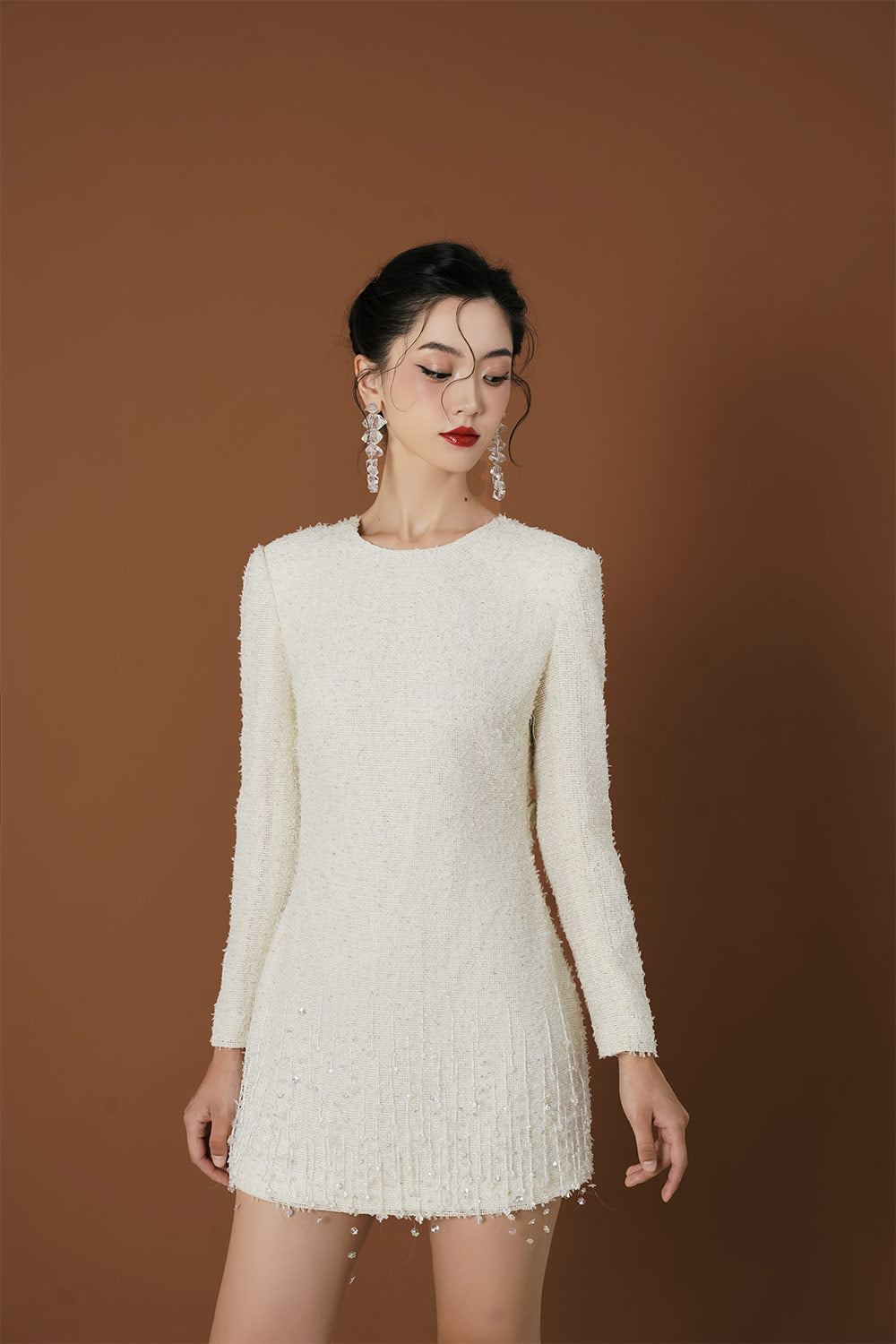 jewel mini dress Women's Emily A-line Jewel Neck Tweed Mini Dress S/M/L/Customize Red/White/Black MEAN BLVD White / S