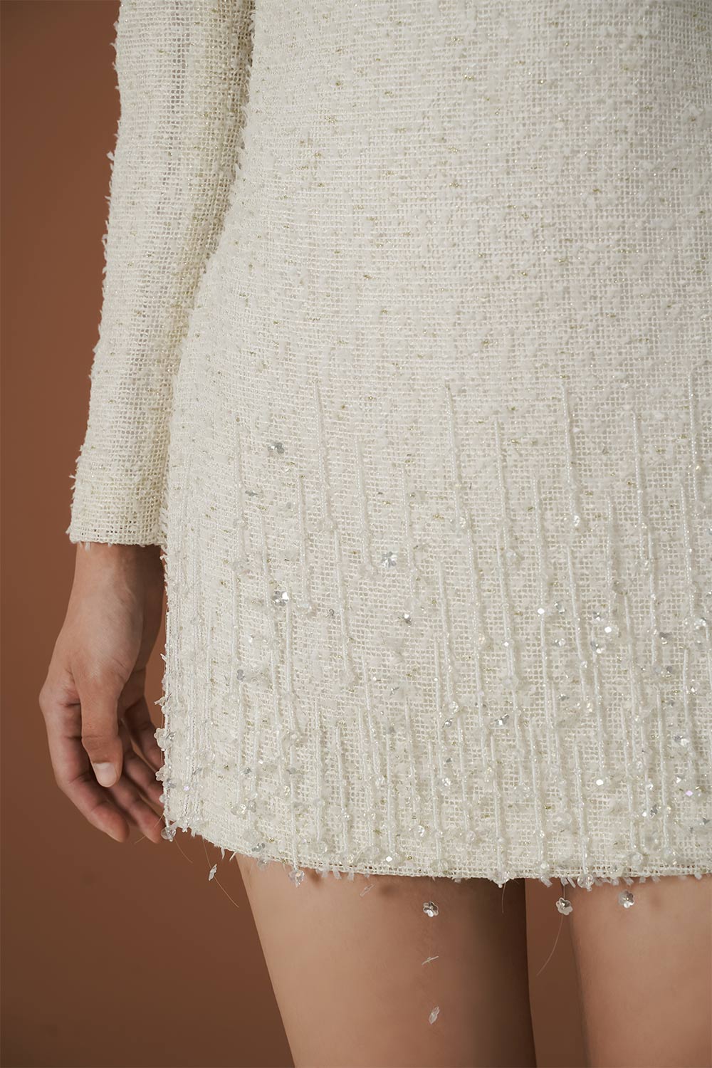 Emily A-line Jewel Neck Tweed Mini Dress