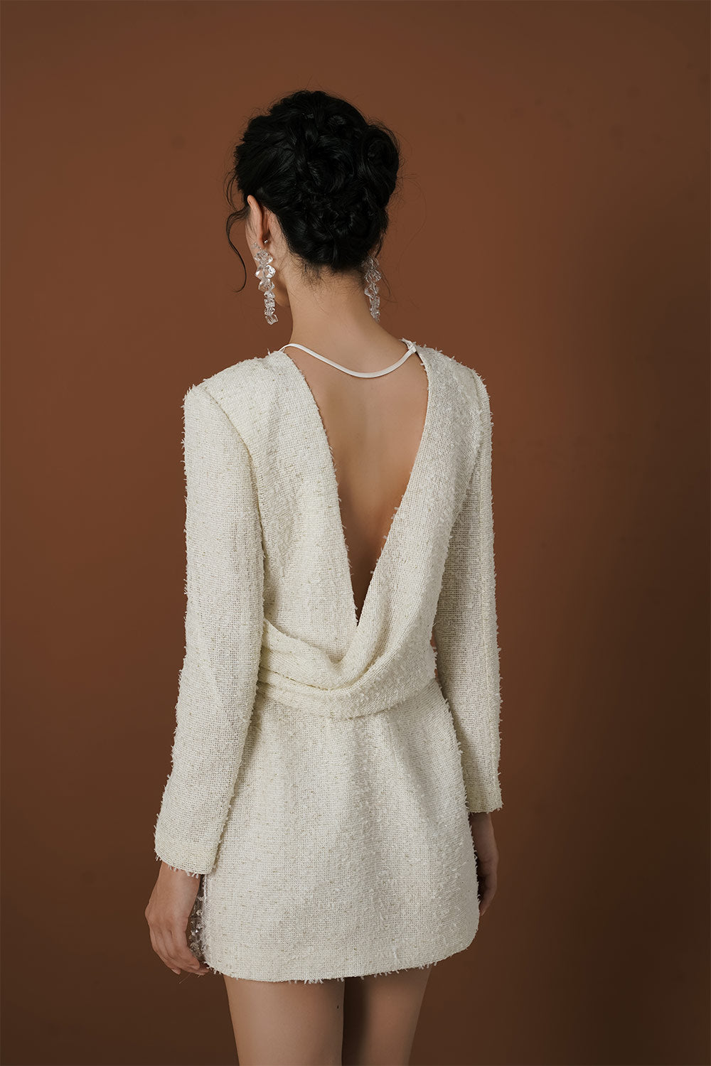 Emily A-line Jewel Neck Tweed Mini Dress