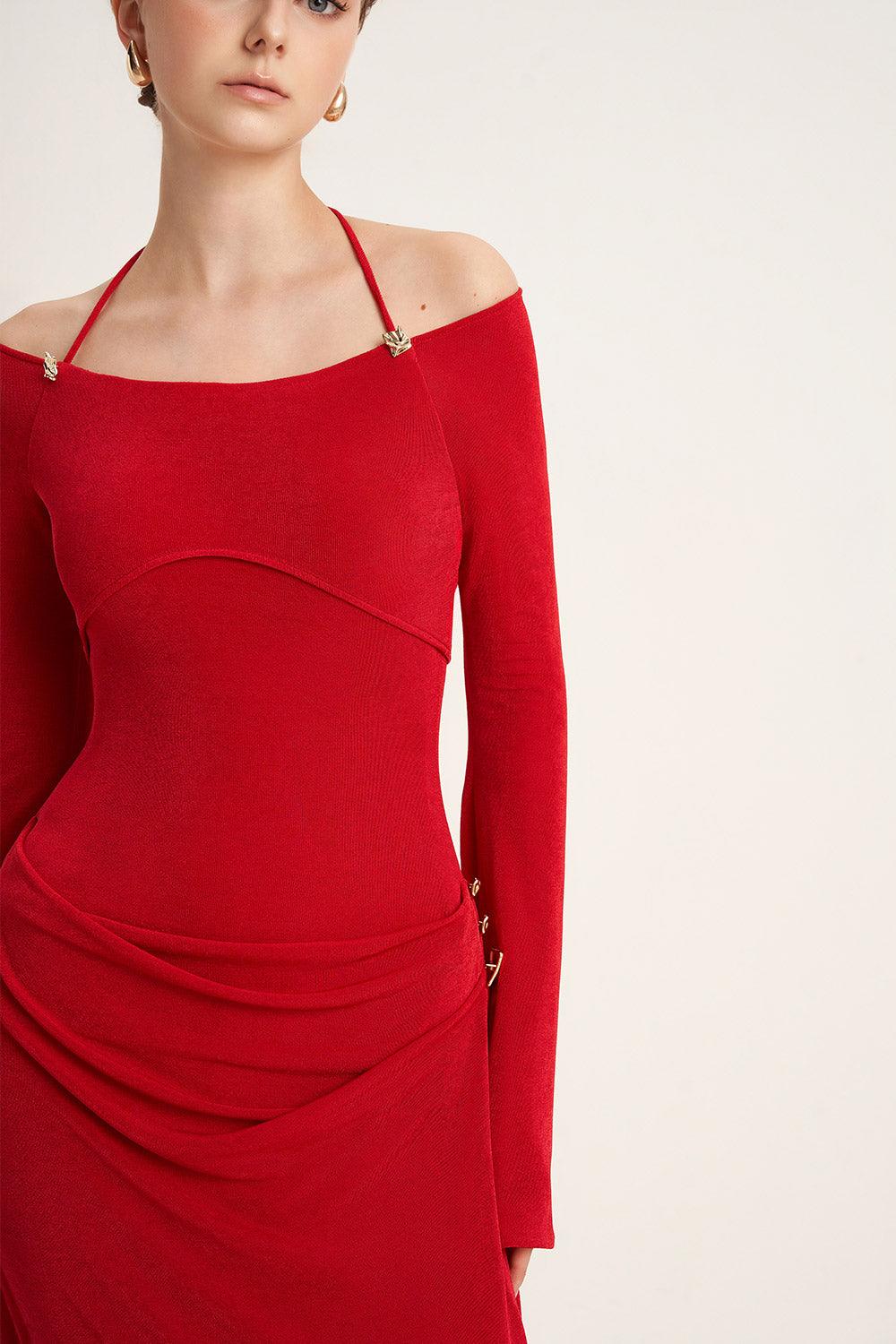 Cassia A-line Halter Neck Elastic Cotton Floor Length Dress