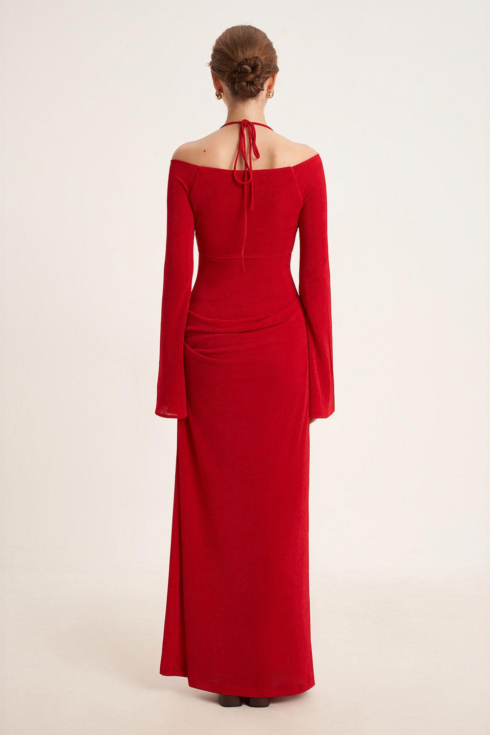 Cassia A-line Halter Neck Elastic Cotton Floor Length Dress