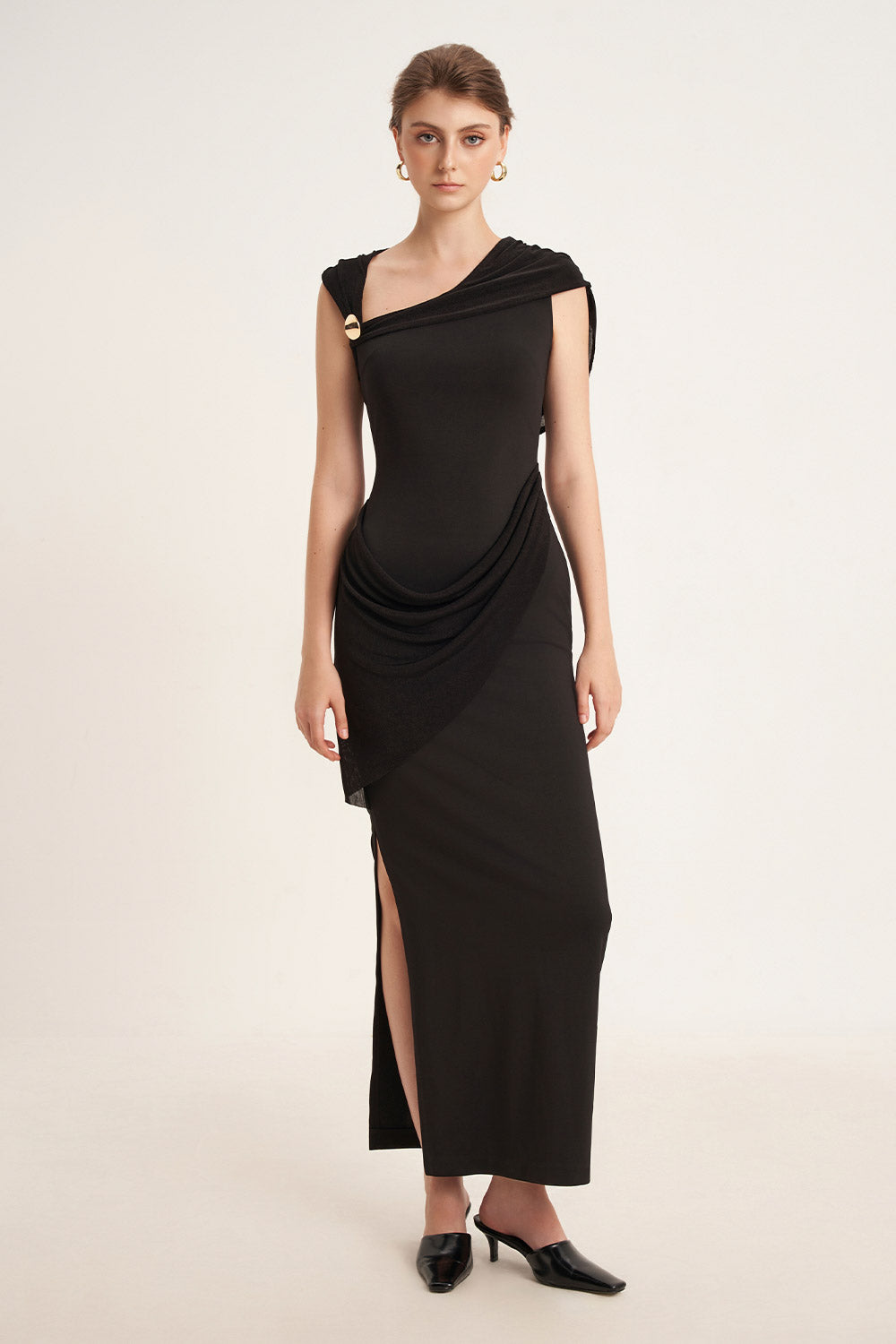 Elderberry Sheath Asymmetric Neck Cotton Spandex Ankle Length Dress