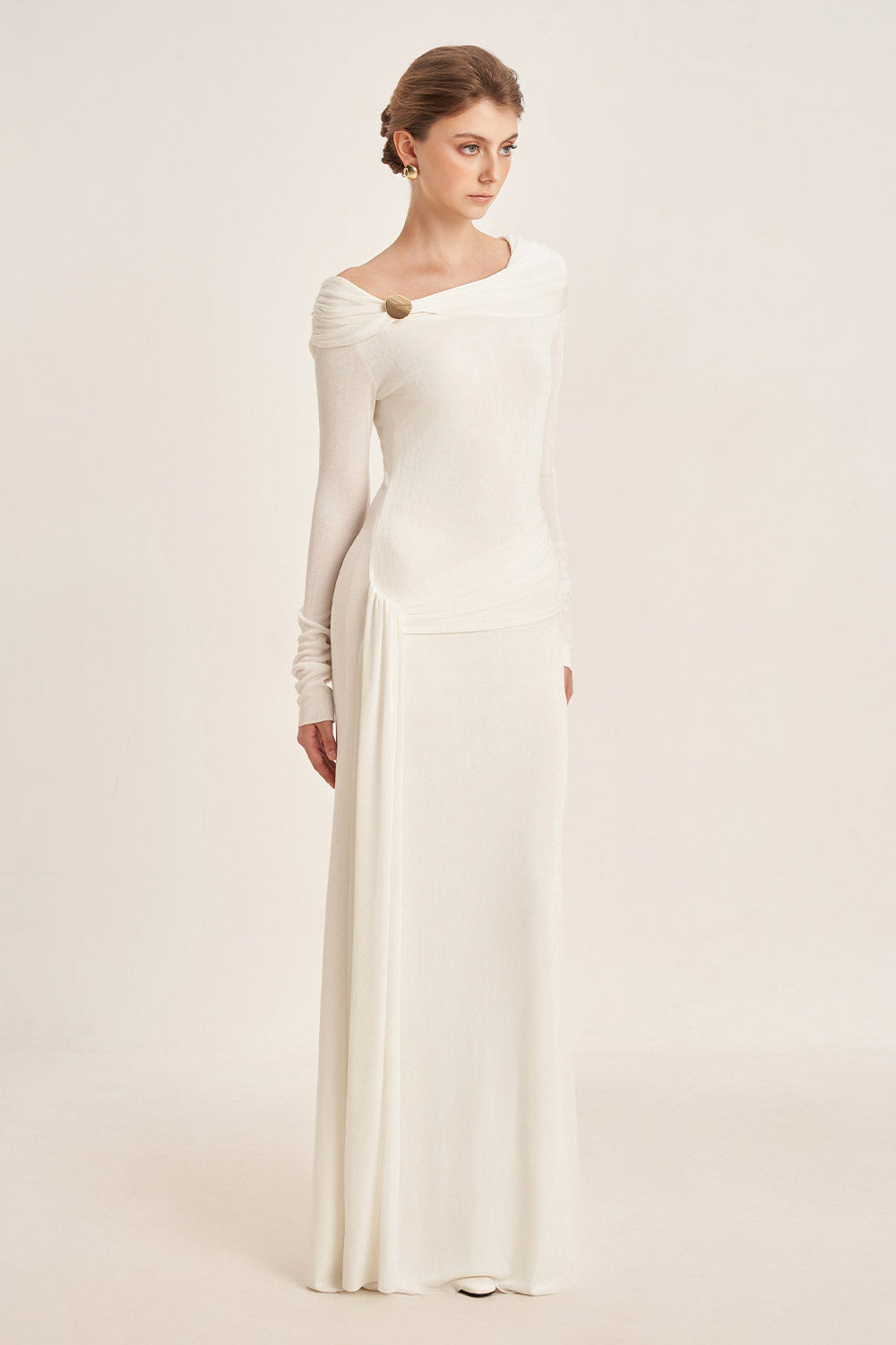 Dandelion Sheath Long Sleeved Elastic Cotton Floor Length Dress