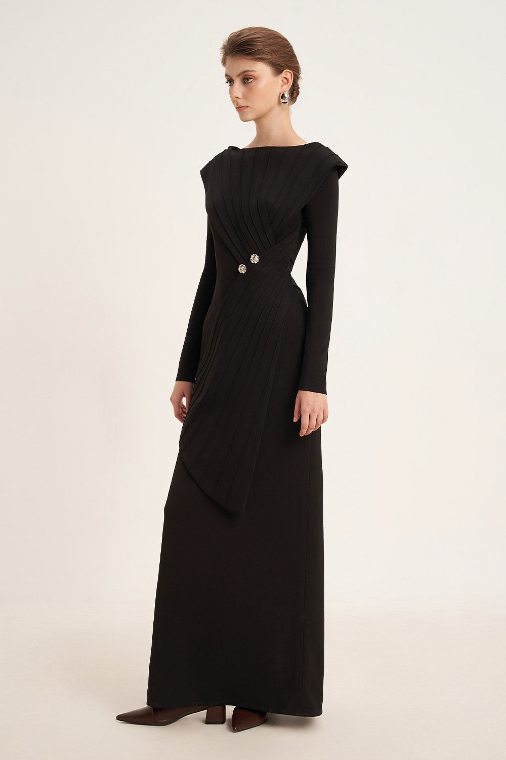 Salvia Sheath Back Slit Cotton Floor Length Dress