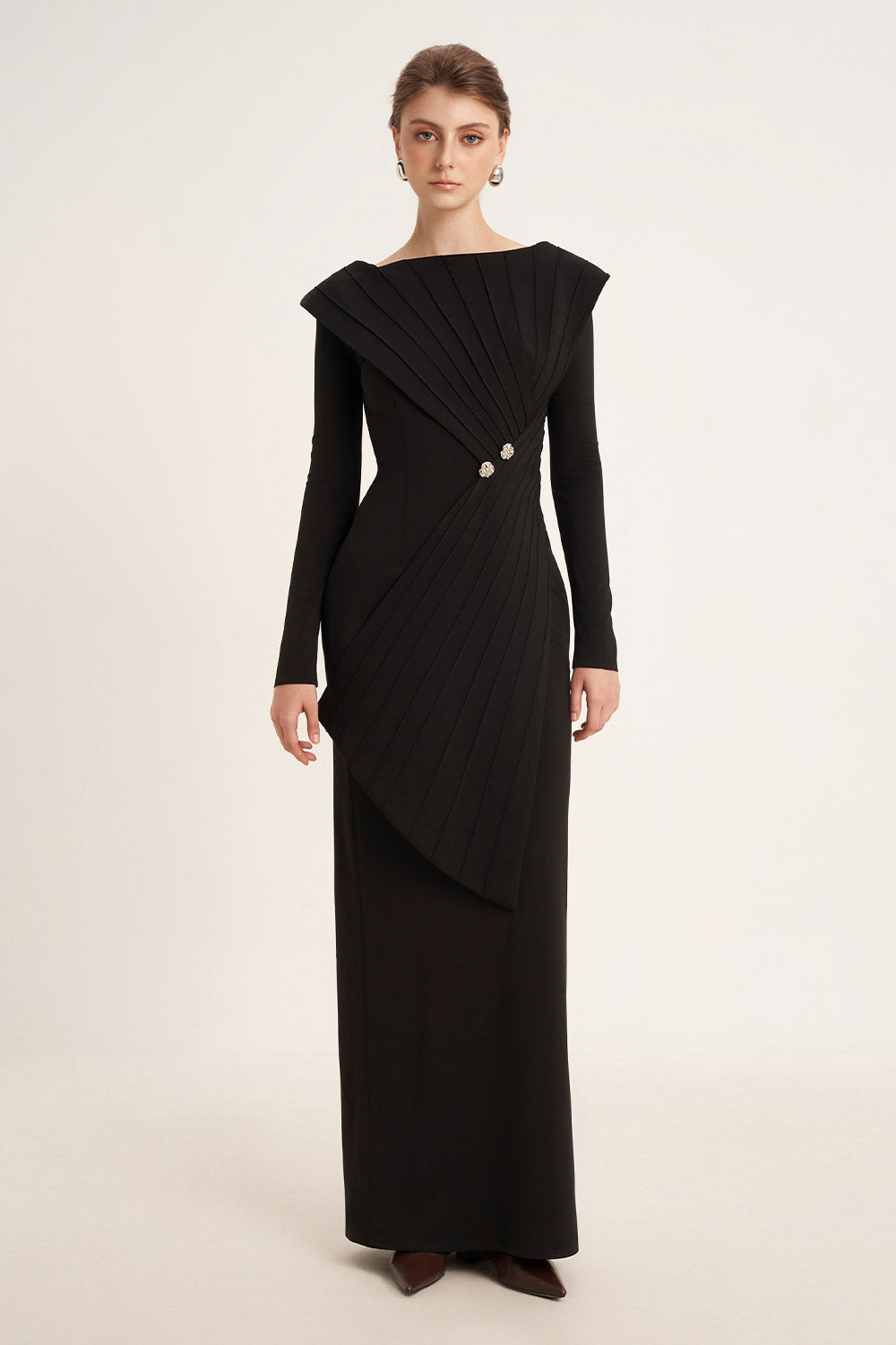 Salvia Sheath Back Slit Cotton Floor Length Dress