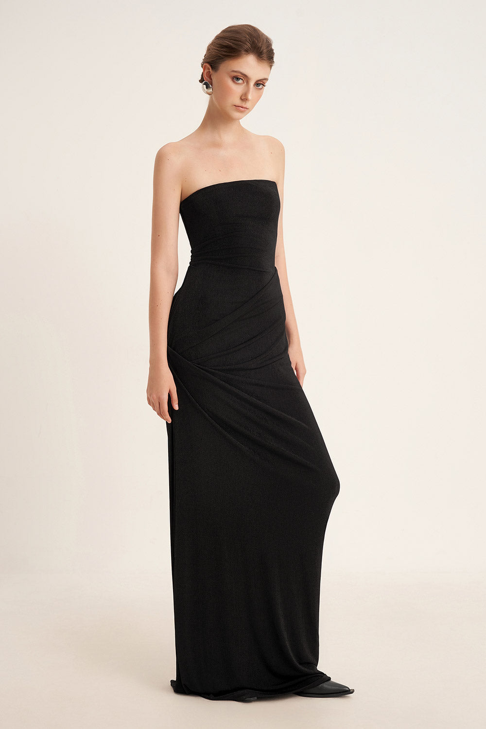 Pansy Sheath Straight Across Neck Elastic Cotton Floor Length Dress