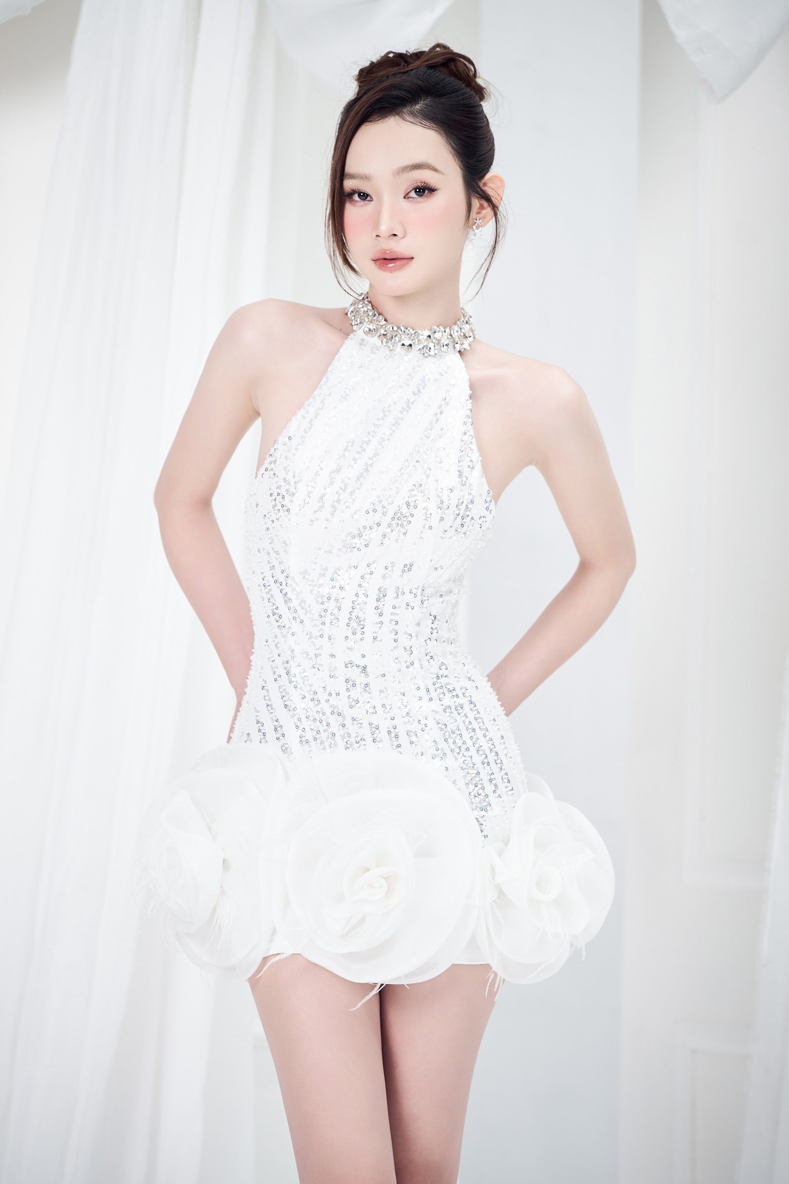 Rosy Applique Mini Dress