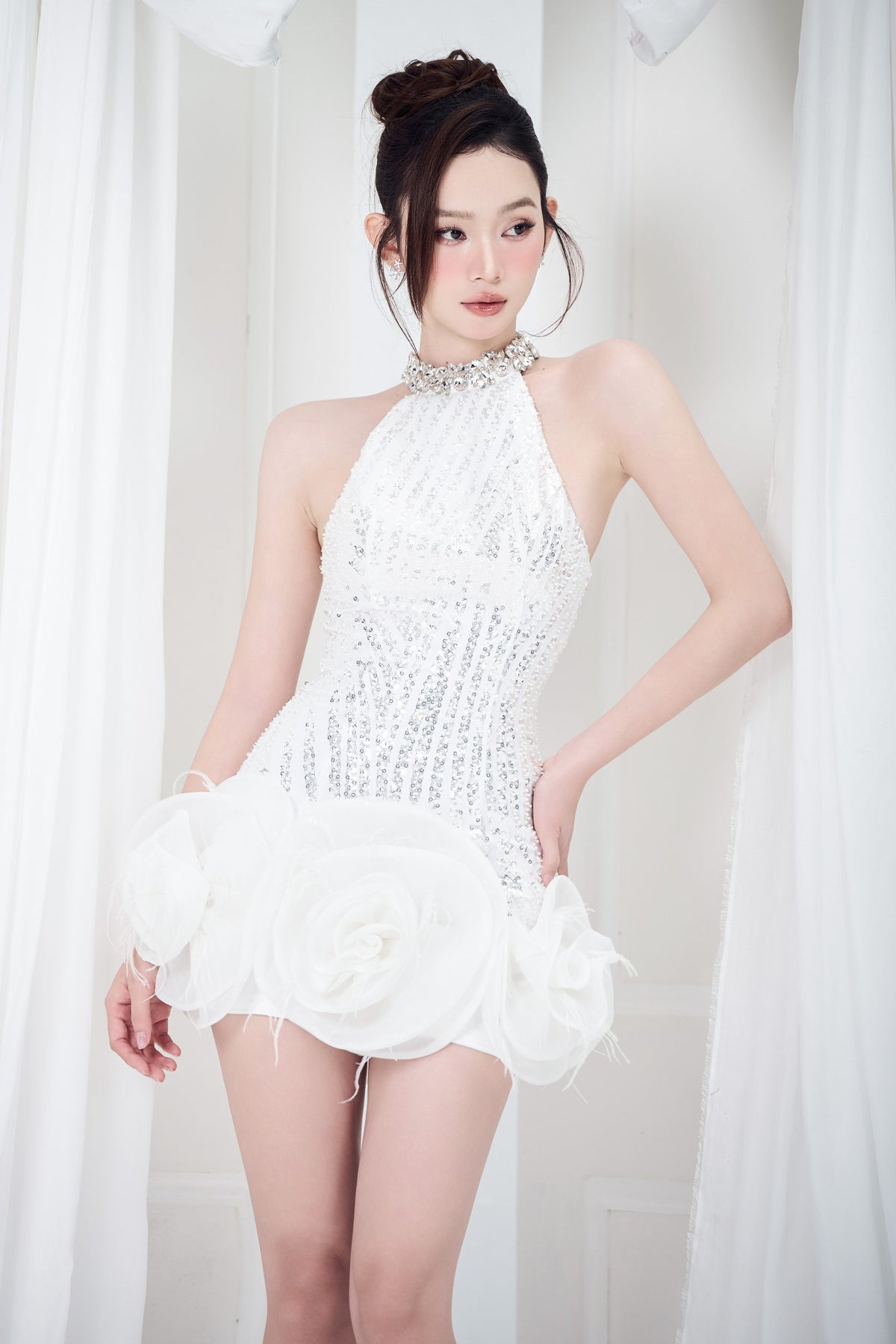 Rosy Applique Mini Dress
