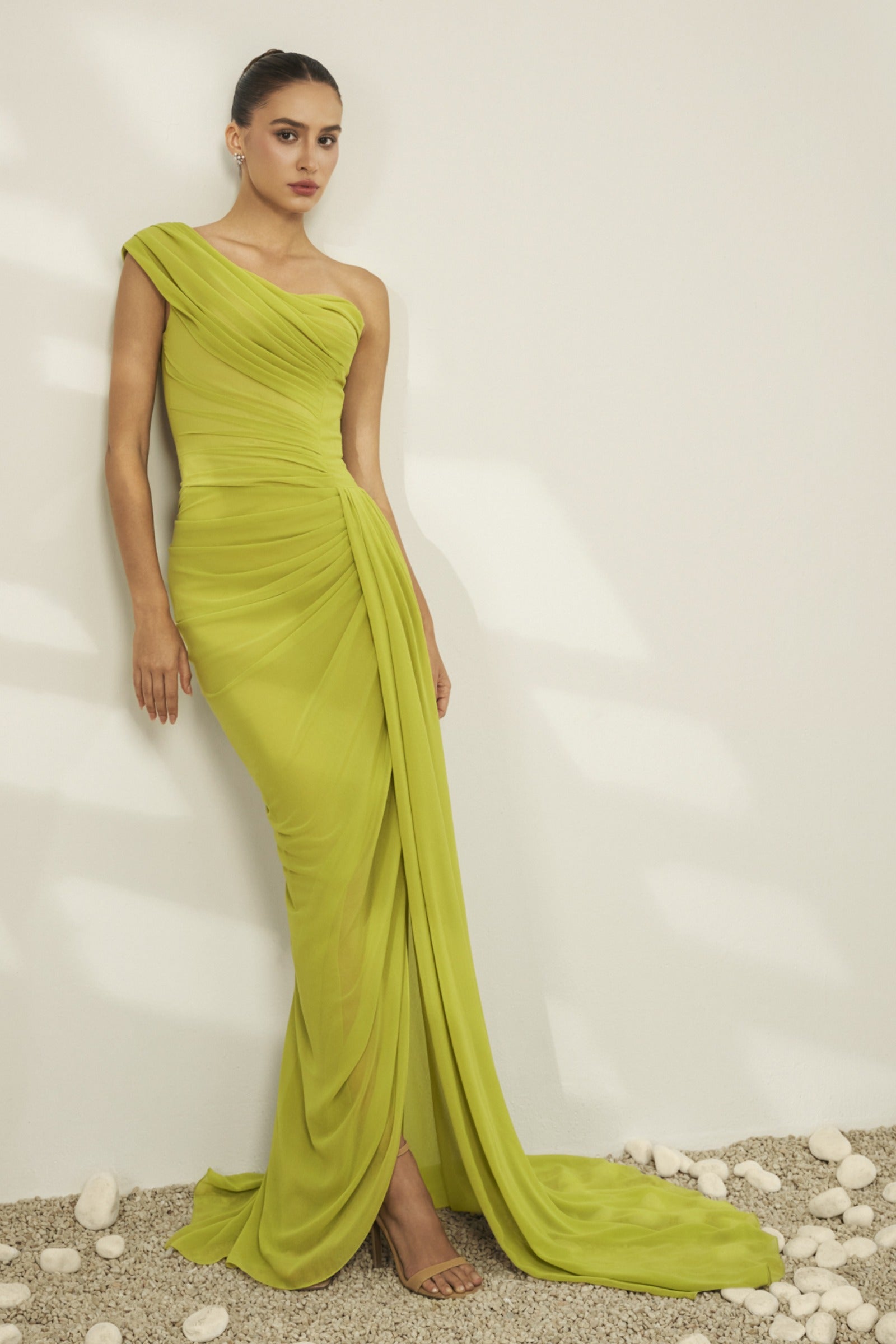 Lime Draped Maxi Dress