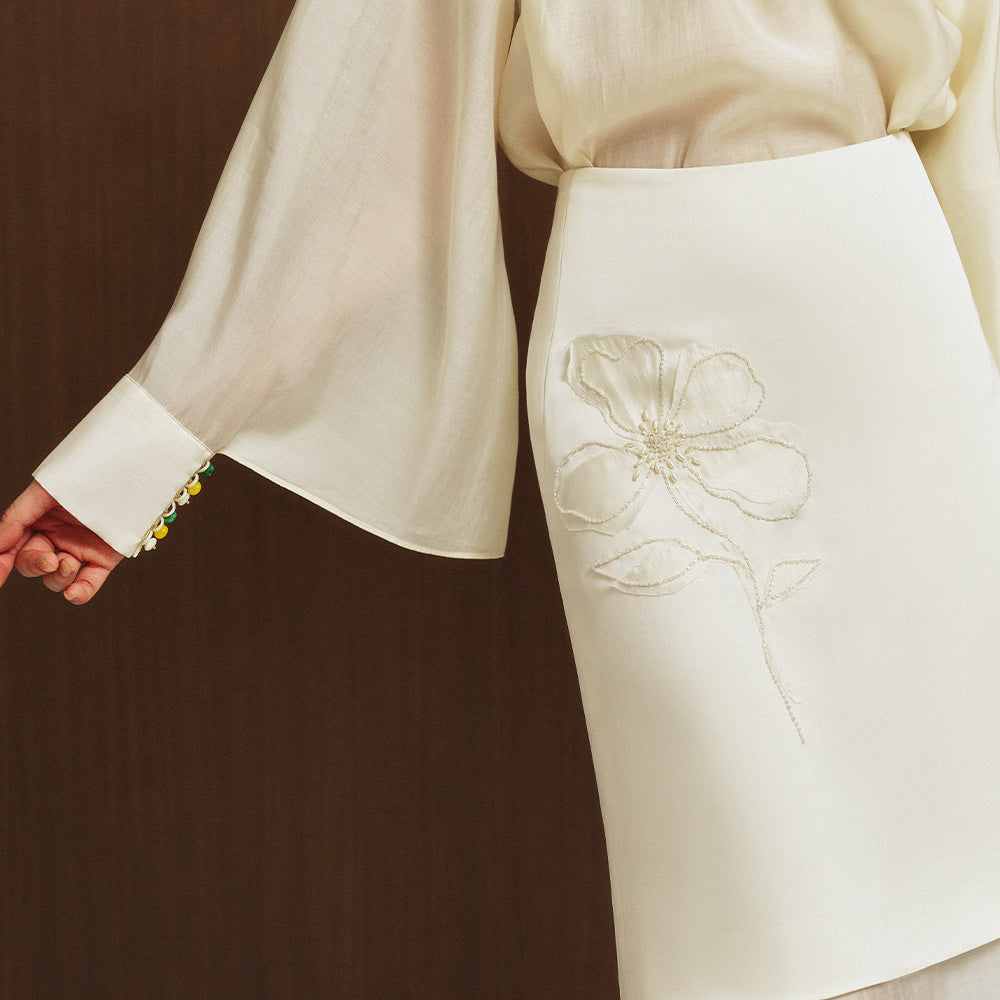 Chiara Layered High Waist Silk Knee-length Skirt