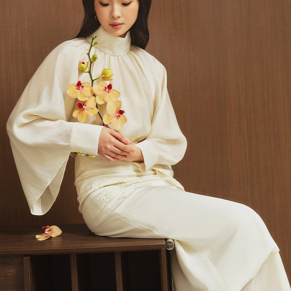 Chiara Blouson High Neck Silk Top