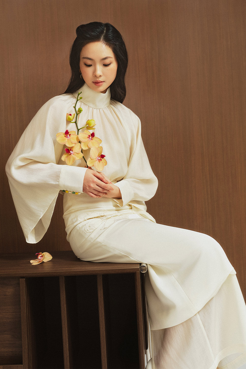 Chiara Sheath Layered Silk Ankle Length Skirt