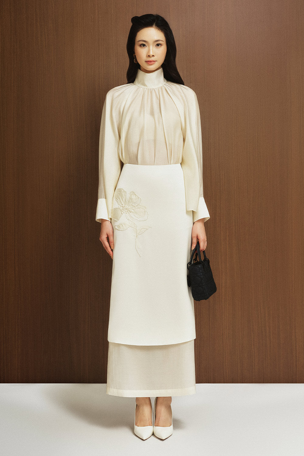 Chiara Sheath Layered Silk Ankle Length Skirt