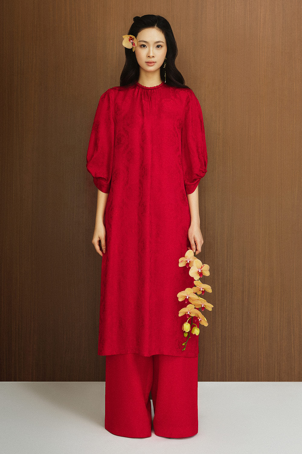 Giai Ky Straight Wide Leg Linen Silk Floor Length Pants