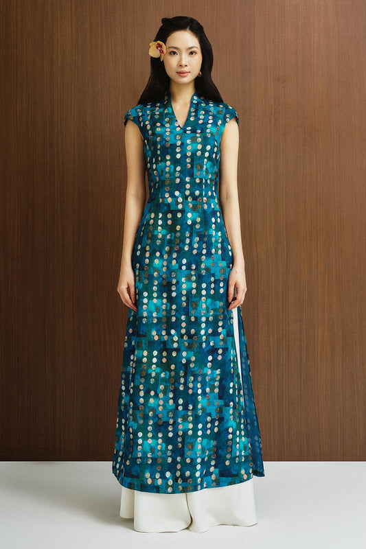 Lac Ha A-line Cap Sleeved Silk Midi Ao Dai