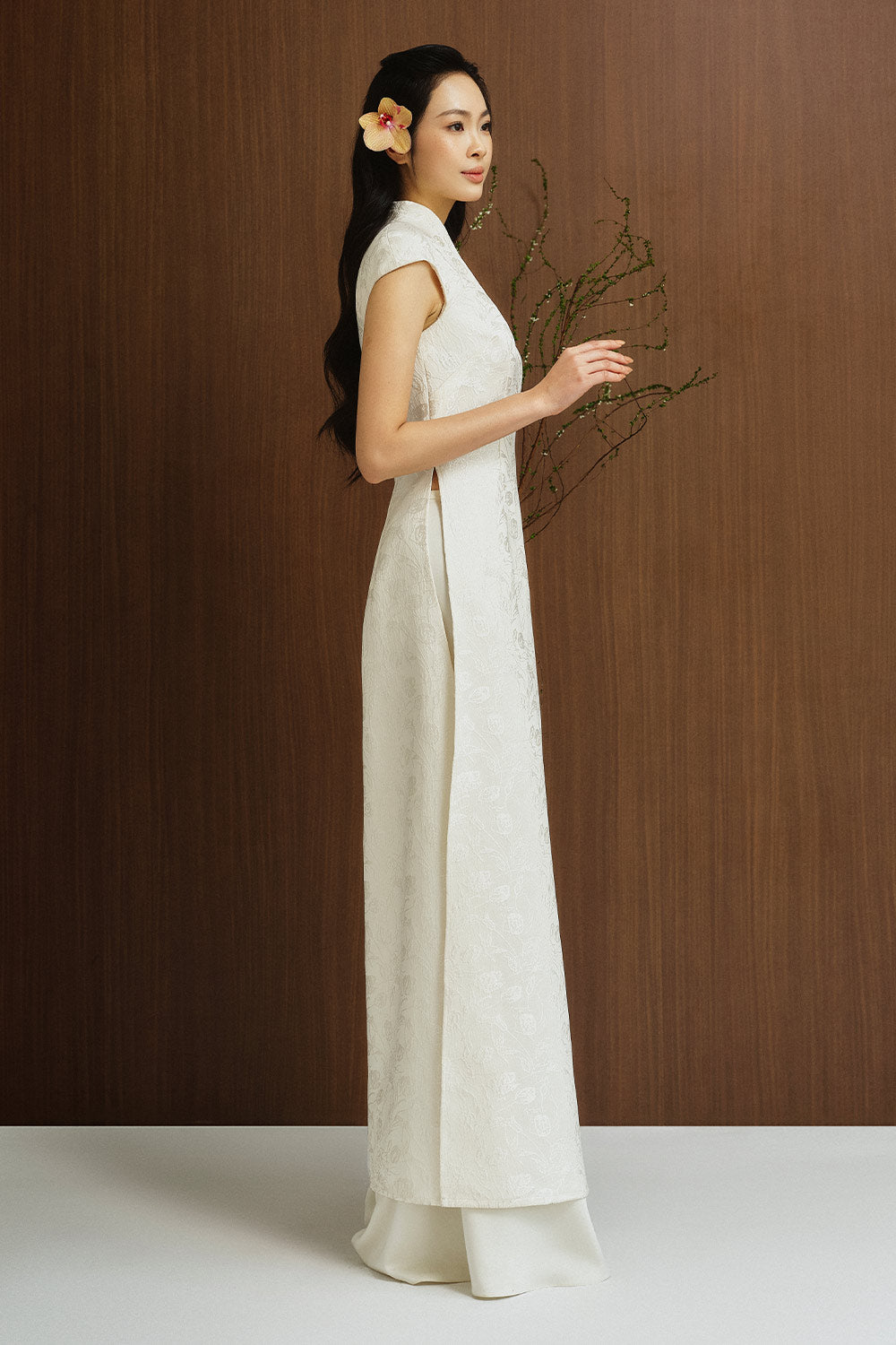Lac Ha A-line Cap Sleeved Silk Midi Ao Dai
