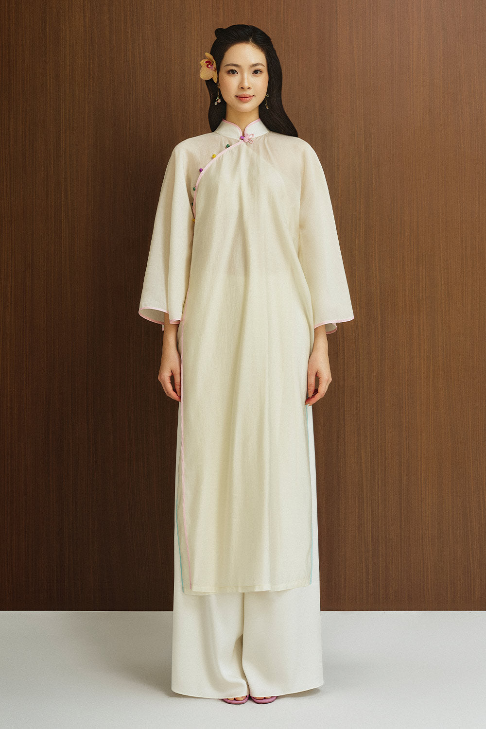 Thanh Tieu Straight High Waist Silk Floor Length Pants