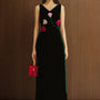 Ngu Yen A-line Flower Applique Velvet Floor Length Ao Dai