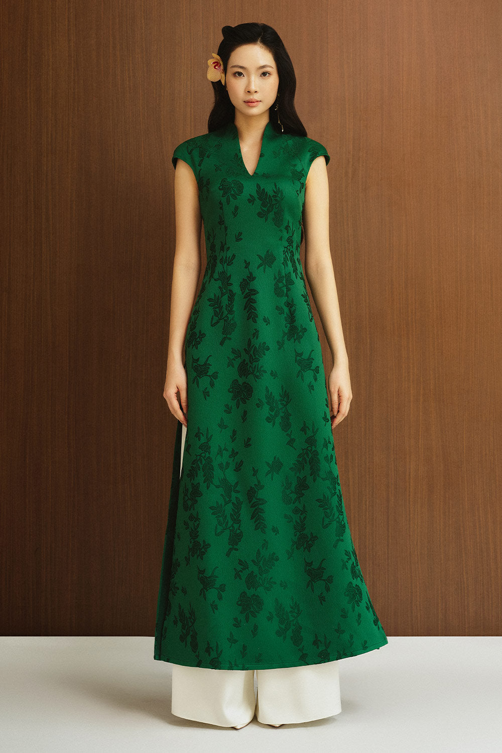 Lac Ha A-line Cap Sleeved Silk Midi Ao Dai