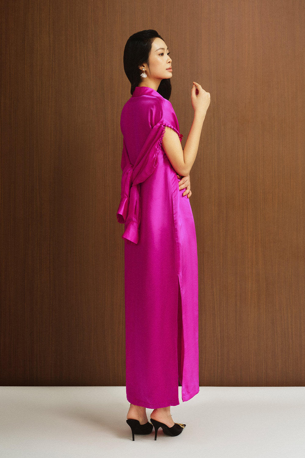 Sunniva Straight Slit Sleeved Silk Ankle Length Dress