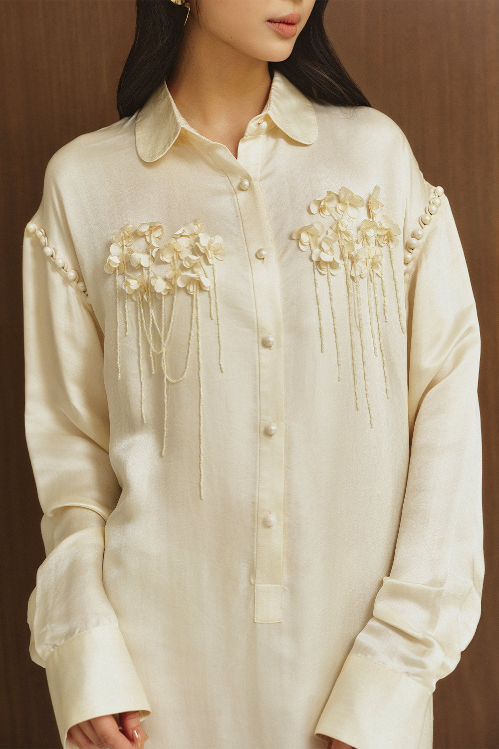 Sunniva Straight Slit Sleeved Silk Ankle Length Dress