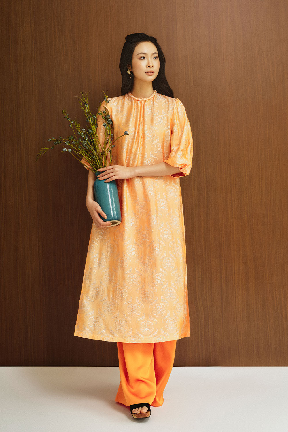 Giai Ky Straight Plain Silk Floor Length Pants