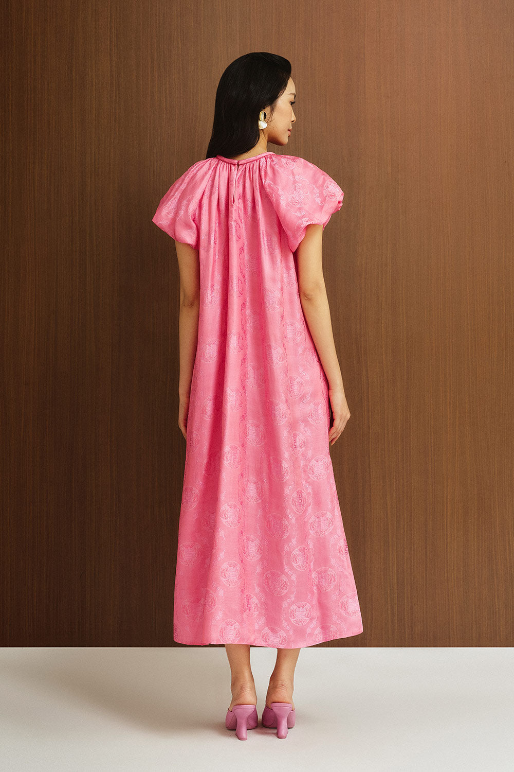 Skye Trapezoid Bubble Sleeved Silk Midi Dress