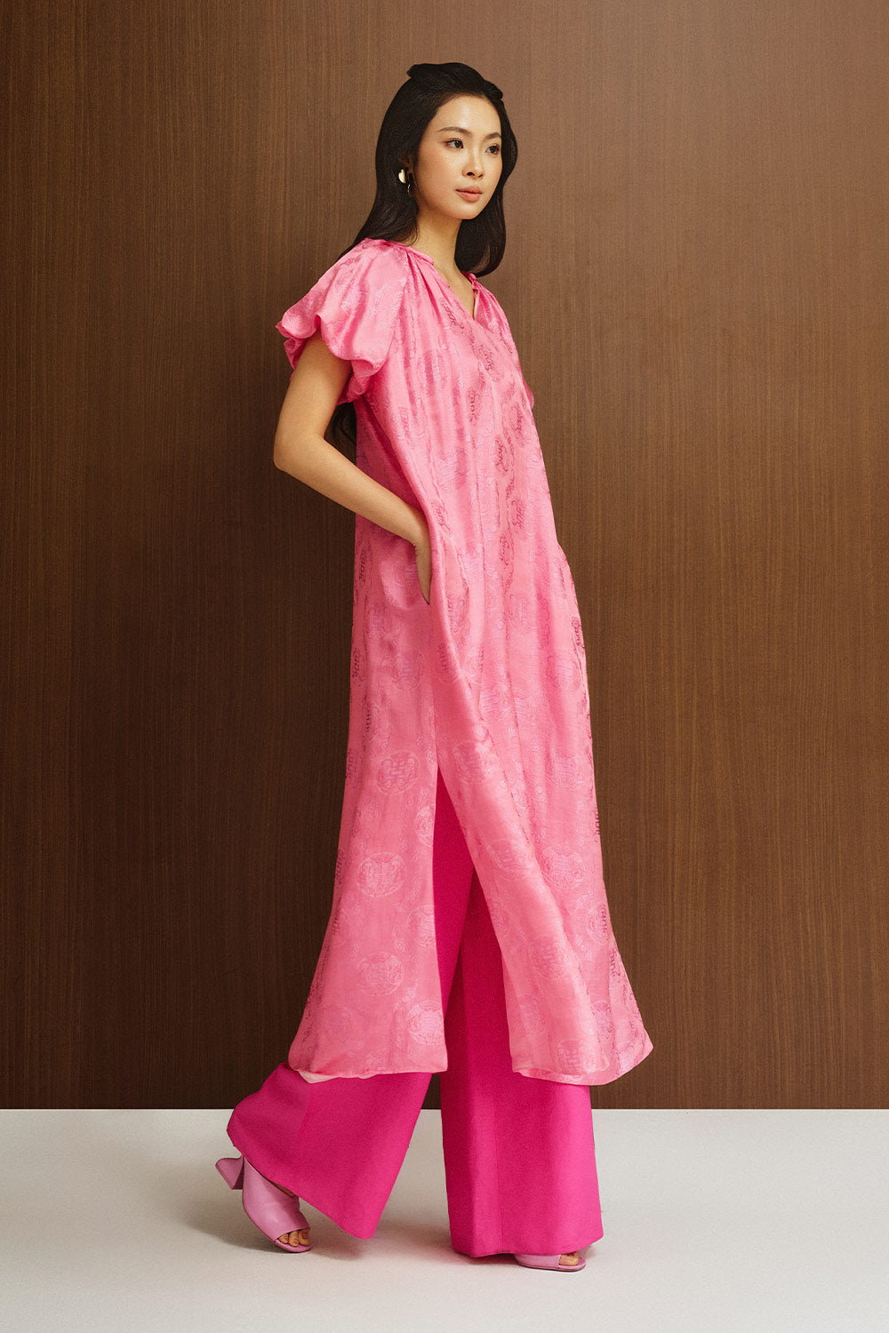 Skye Trapezoid Bubble Sleeved Silk Midi Dress