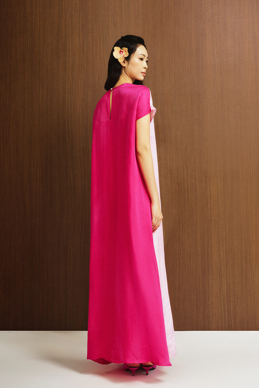 Sereia Straight Flower Applique Silk Ankle Length Dress