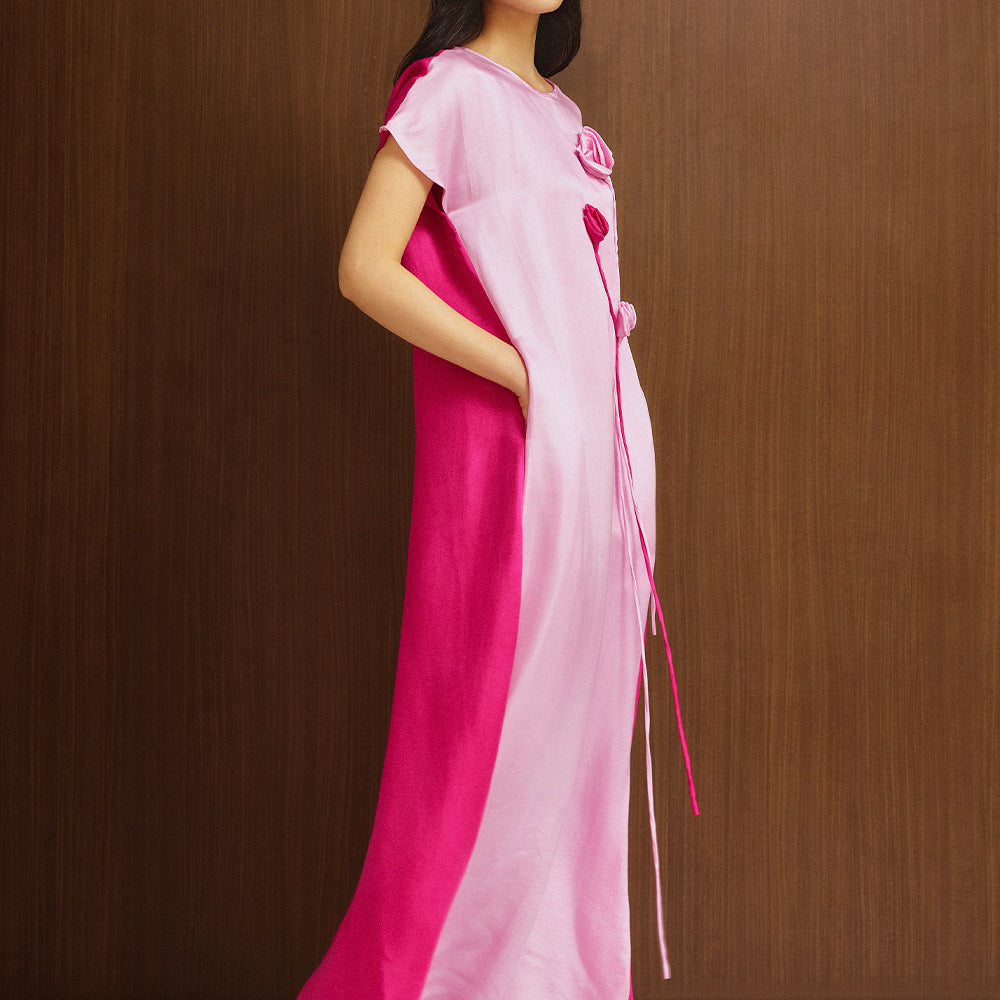 Sereia Straight Flower Applique Silk Ankle Length Dress