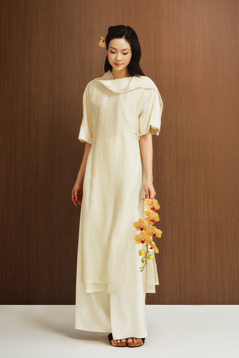 Thanh Tieu Straight High Waist Silk Floor Length Pants