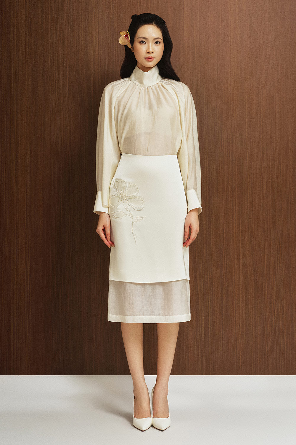 Chiara Blouson High Neck Silk Top