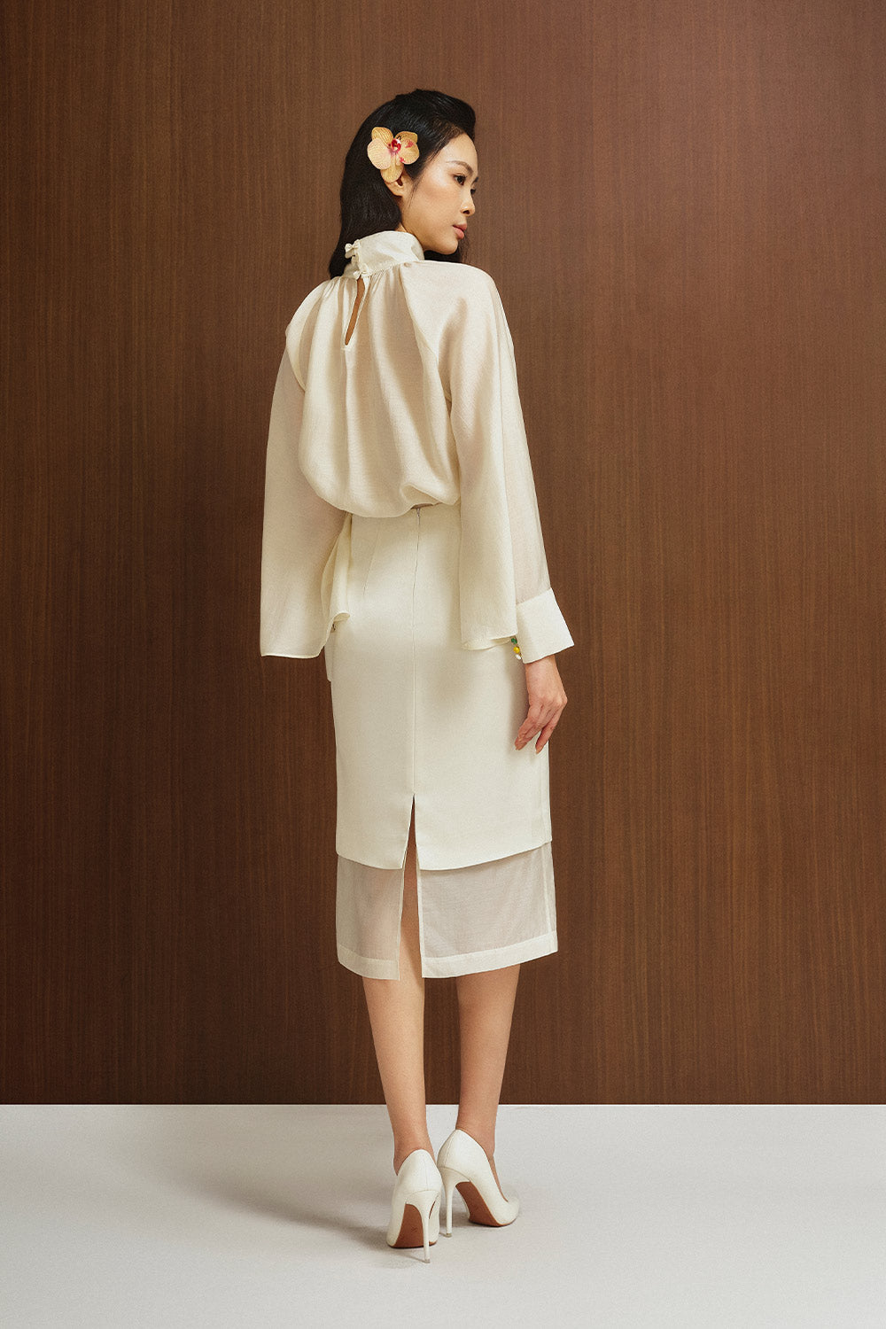 Chiara Blouson High Neck Silk Top