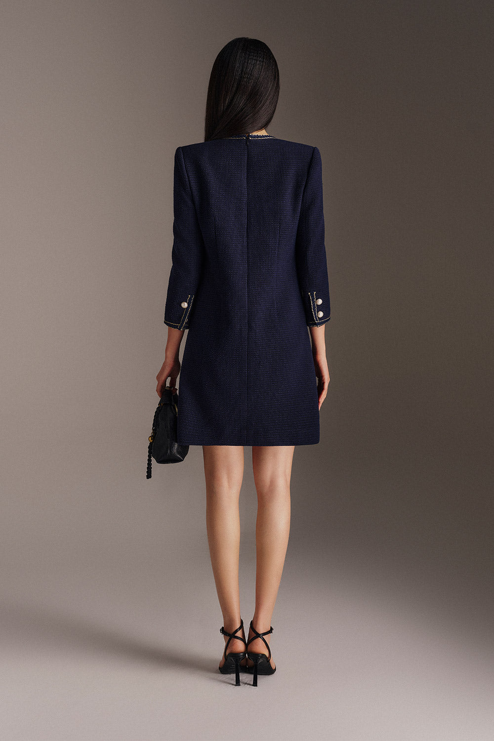 Elikai Shift Bow Tie Tweed Mini Dress