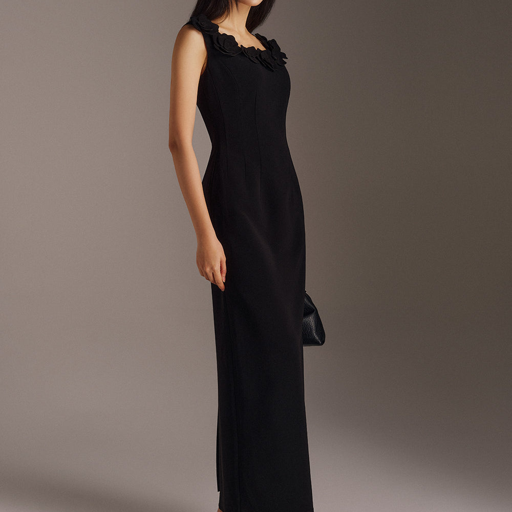 Airi A-line Scoop Neck Twill Maxi Dress