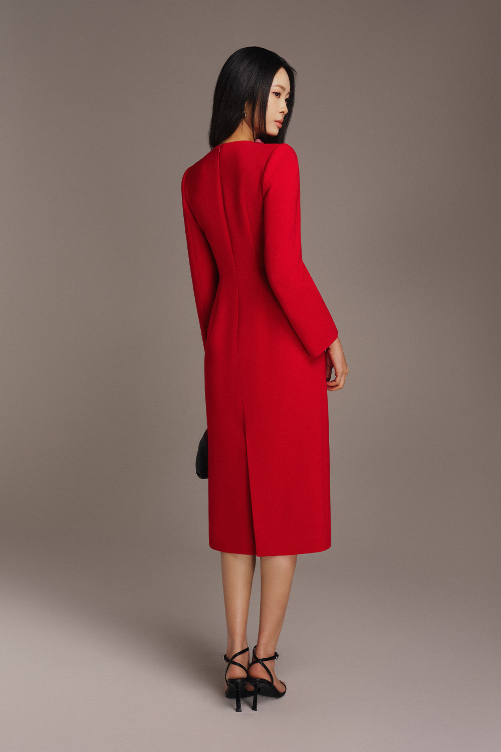 Amariah Pencil Flower Applique Twill Calf Length Dress