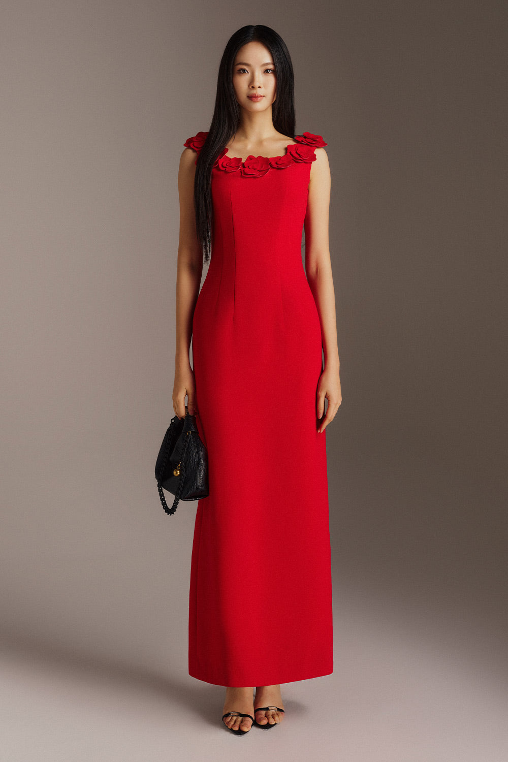 Airi A-line Scoop Neck Twill Maxi Dress