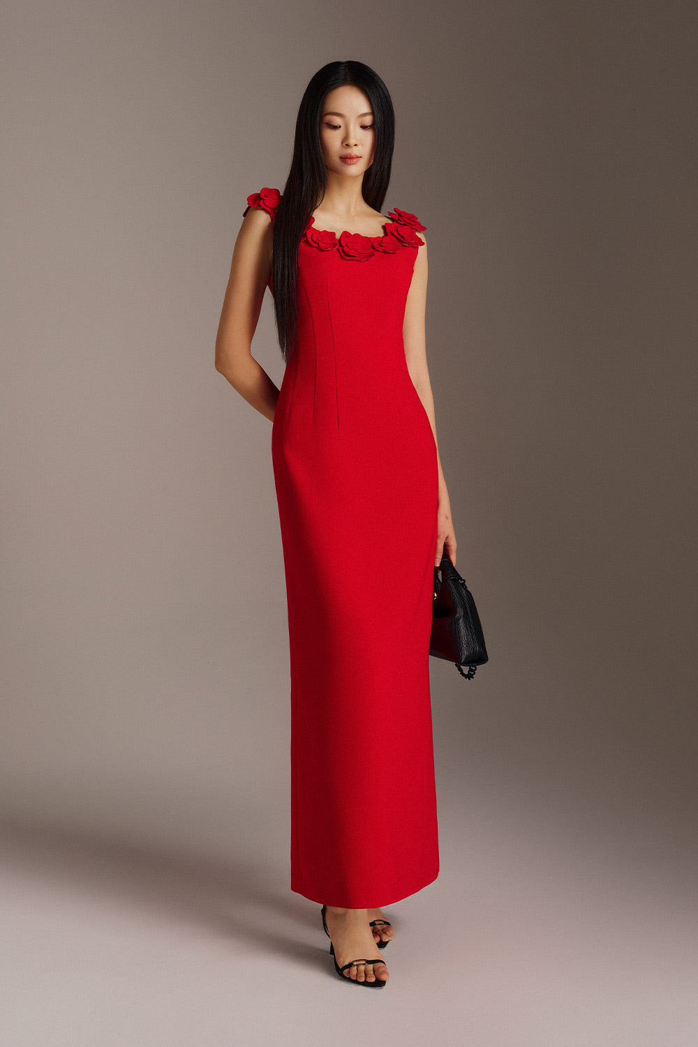 Airi A-line Scoop Neck Twill Maxi Dress