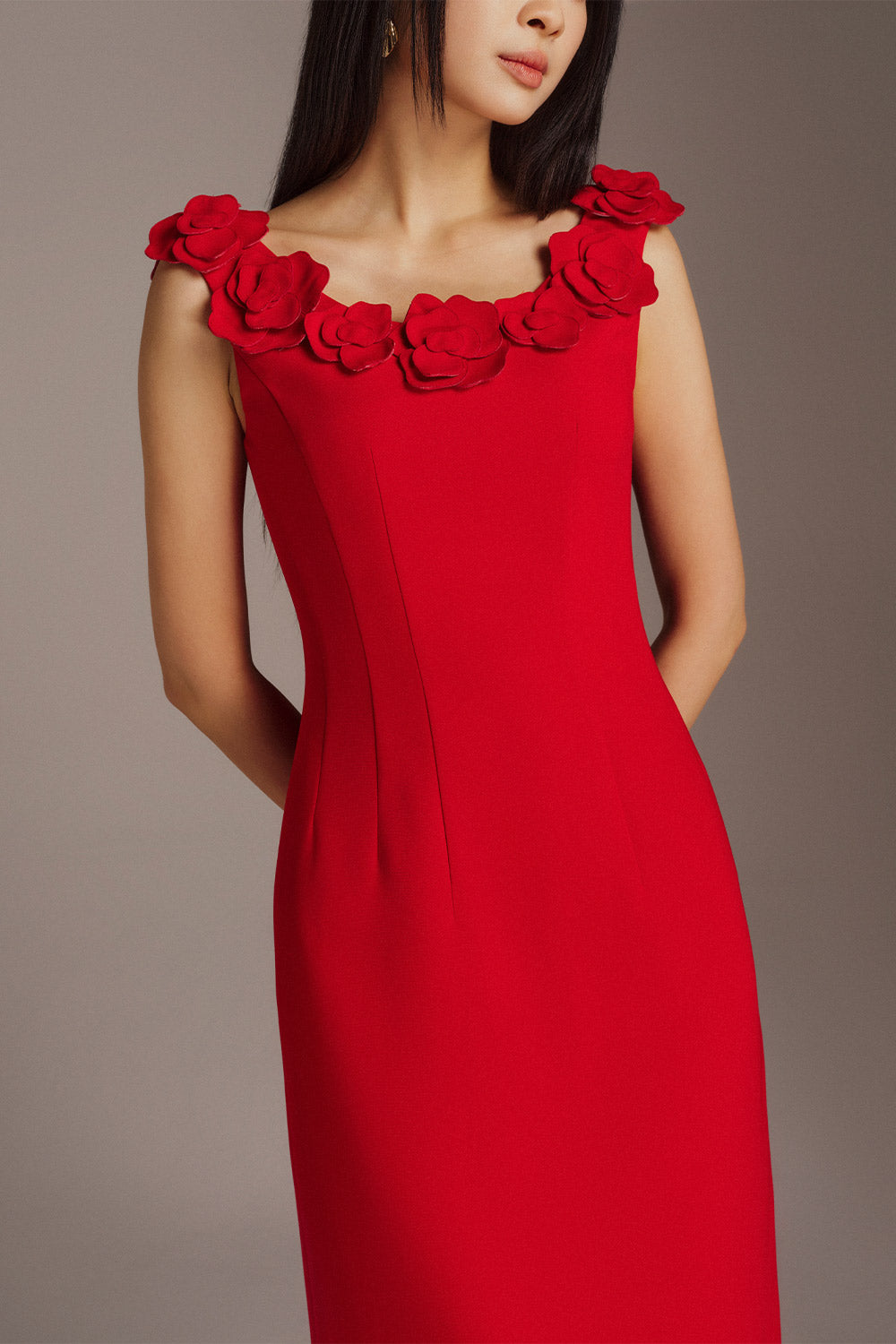 Airi A-line Scoop Neck Twill Maxi Dress