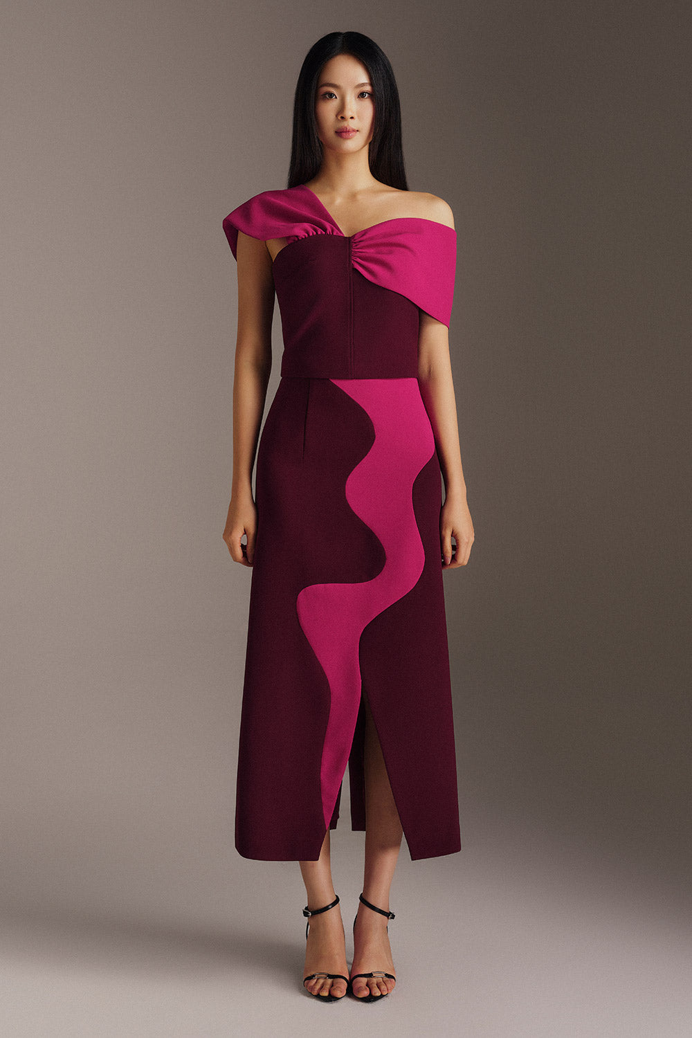 Paige A-line Side Slit Twill Midi Skirt