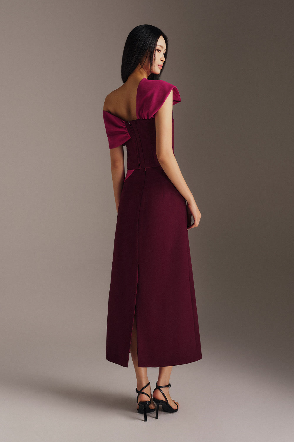 Paige A-line Side Slit Twill Midi Skirt